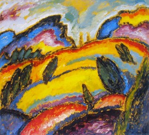 Alexej Von Jawlensky: Colline, anno 1912, olio su cartone, 53,5 x 64 cm., Museum am Ostwall, Dortmund.